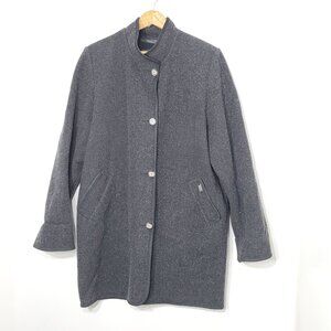 Epsilon Charcoal Cotton Blend Knee Length Button Jacket Coat Lined Pocket Collar